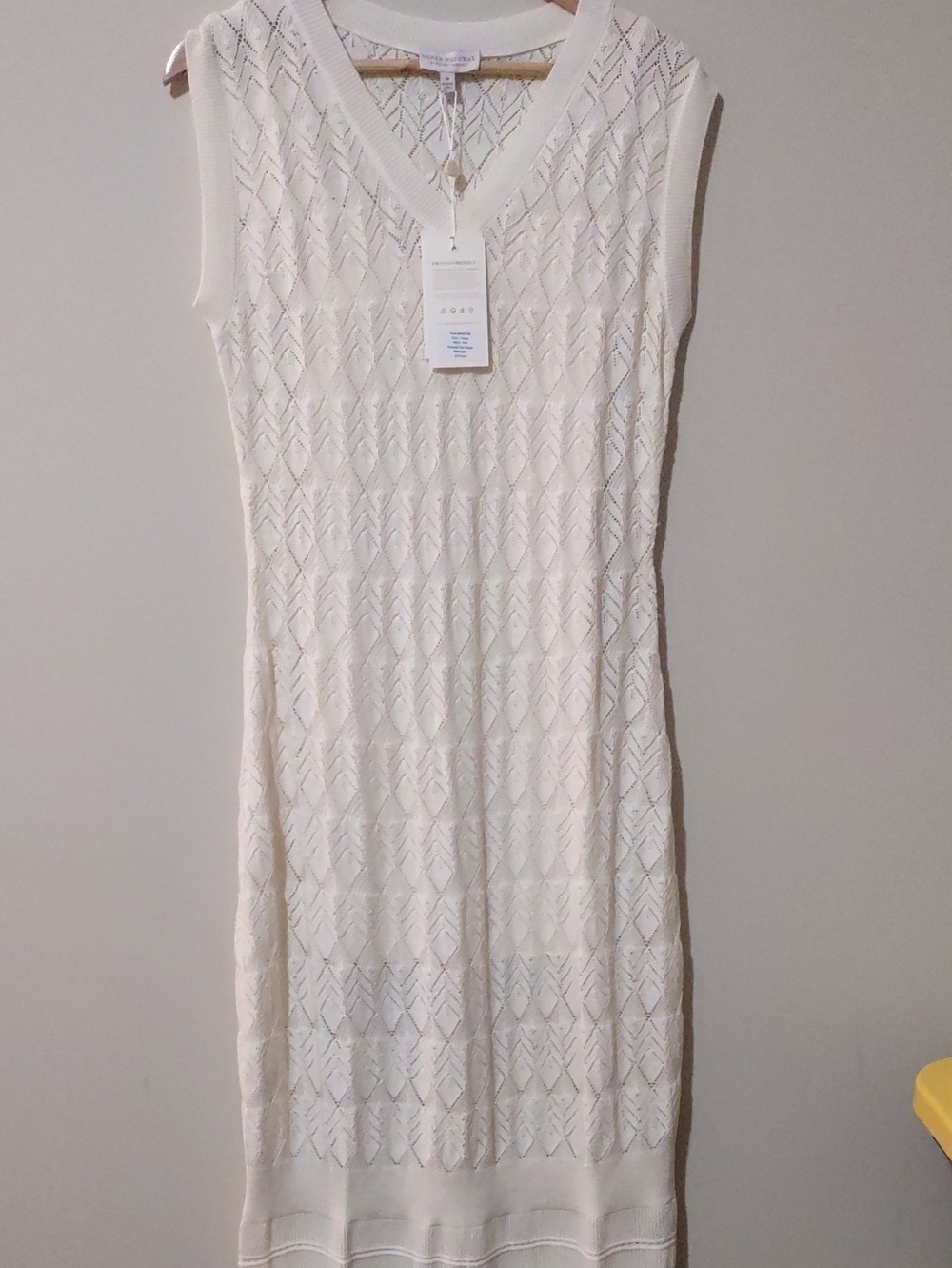 NWT Super Natural by Secret Mission Crochet Knit Midi Dress Creme M $375